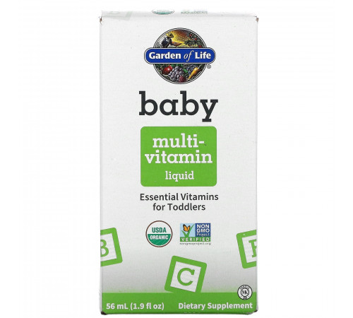 Жидкий комплекс мультивитаминов для детей, Baby Multivitamin Liquid, Garden of Life, 56 мл