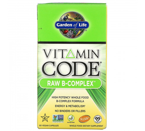 Комплекс витаминов группы B, Vitamin Code Raw B-Complex, Garden of Life, 60 веганских капсул