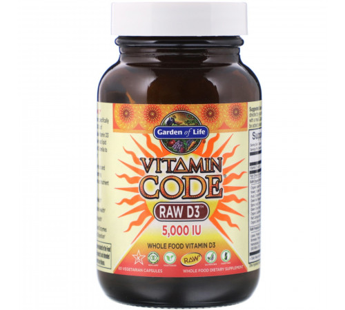 Витамин Д3, Vitamin Code Raw D3, Garden of Life, 60 капсул