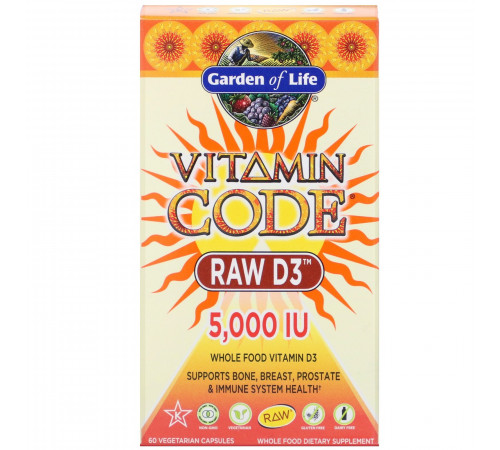 Витамин Д3, Vitamin Code Raw D3, Garden of Life, 60 капсул
