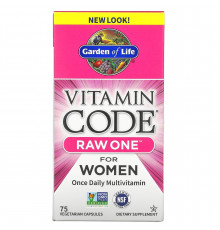 Мультивитаминный комплекс для женщин, Vitamin Code RAW One for Women, Garden of Life, 75 вегетарианских капсул