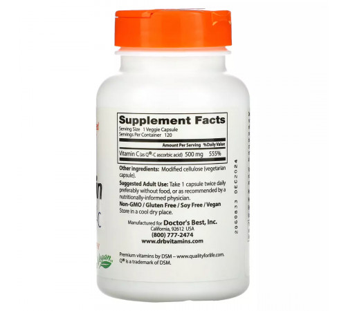 Витамин C с Quali-C, Vitamin C with Q-C, Doctor's Best, 120 капсул