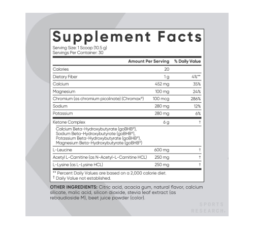 Кетоновая смесь Кето Плюс (фруктовый пунш), Keto Plus Fruit Punch GO BHB, Sports Research, 315 г (11,1 oz)