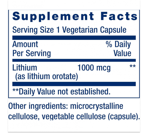 Литий, Lithium, Life Extension, 100 вегетарианских капсул
