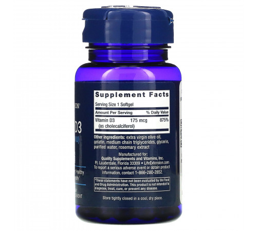 Витамин Д3, Vitamin D3, Life Extension, 60 капсул
