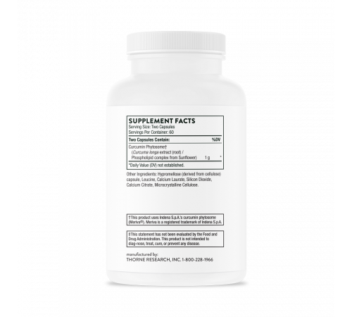 Комплекс с куркумином Sustained Release, Curcumin Phytosome Meriva, Thorne, 120 капсул