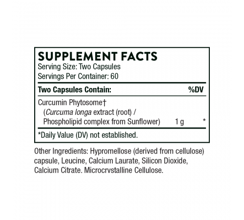 Комплекс с куркумином Sustained Release, Curcumin Phytosome Meriva, Thorne, 120 капсул