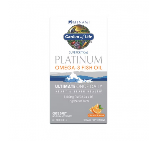 Рыбий жир с Омега-3 Апельсин, MINAMI Supercritical Platinum Omega 3 Fish Oil Supplement, Orange, Garden of life, 30 капсул