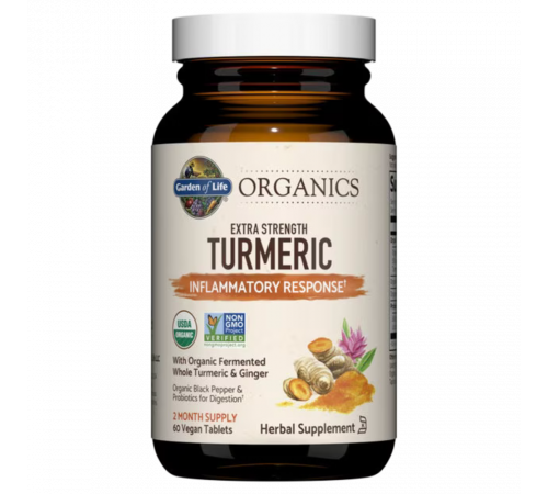 Куркума, Organics Extra Strength Turmeric Inflammatory Response, Garden of life, 60 веганских таблеток