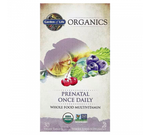 Мультивитамины для беременных, Organics Once Daily Prenatal, Garden of Life, 30 веганских таблеток