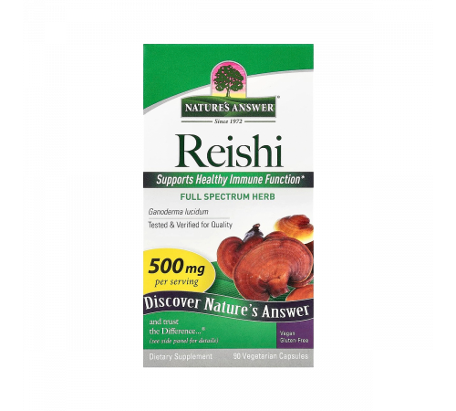 Рейши, Reishi Mushroom Mycelia, Nature's Answer, 90 вегетарианских капсул