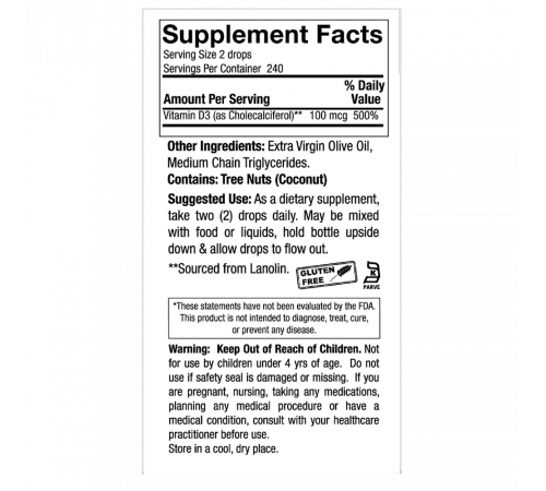 Витамин D3, Vitamin D3 Liquid, Nature's Answer, 15 мл
