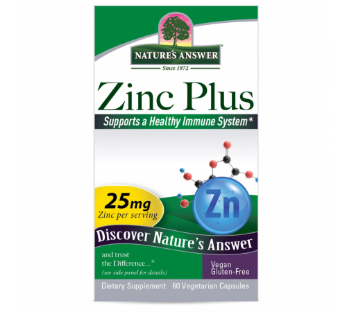Цинк Плюс, Zinc Plus, Nature's Answer, 60 вегетарианских капсул