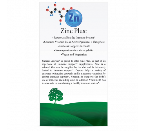 Цинк Плюс, Zinc Plus, Nature's Answer, 60 вегетарианских капсул