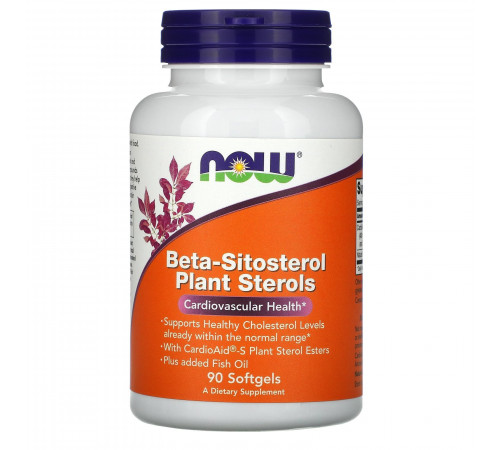 Растительные стеролы с бета-ситостеролом, Beta-Sitosterol Plant Sterols, Now Foods, 90 мягких таблеток