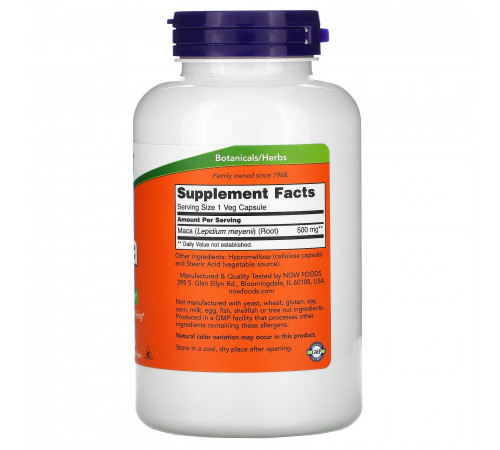 Мака, Maca, Now Foods, 250 вегетарианских капсул