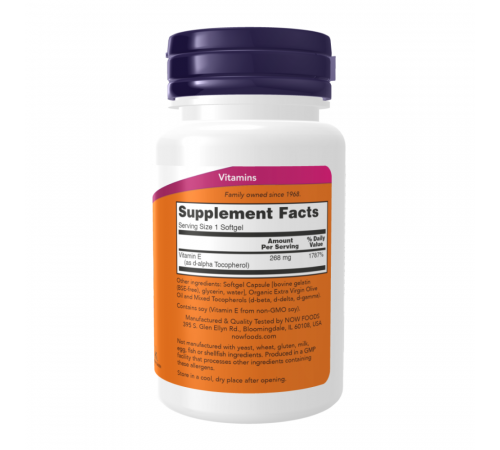 Витамин E со смешанными токоферолами, Vitamin E, Now Foods, 100 капсул