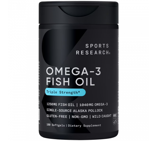 Рыбий жир с Омега-3, Omega-3 Fish Oil AlaskOmega, Sports Research, 180 капсул