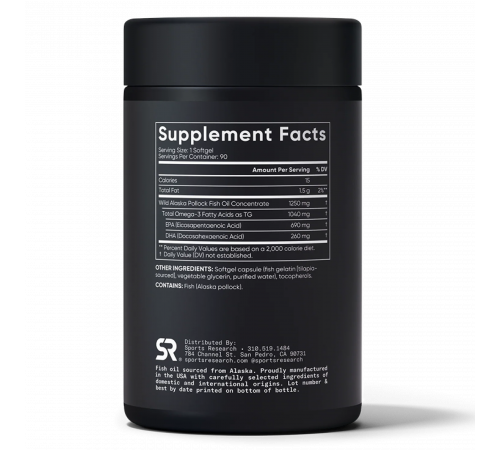 Рыбий жир с омега-3, Omega-3 Fish Oil, Sports Research, 90 капсул