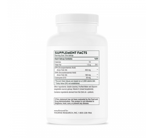 Омега-3 с коэнзимом Q10, Omega-3 with CoQ10, Thorne, 90 капсул