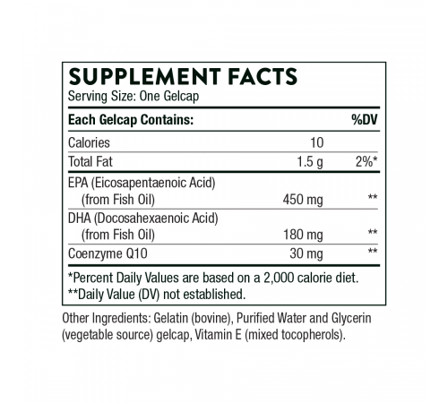 Омега-3 с коэнзимом Q10, Omega-3 with CoQ10, Thorne, 90 капсул
