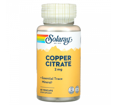 Цитрат меди, Copper Citrate, Solaray, 60 вегетарианских капсул