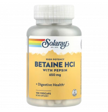 Бетаин с пепсином, Solaray High Potency Betaine HCl with Pepsin, 100 вегетарианских капсул