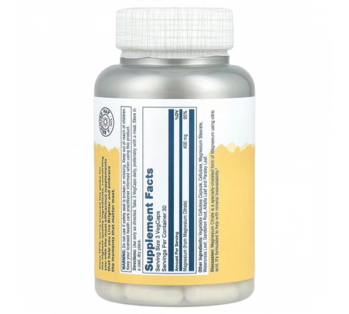 Solaray Магний Цитрат, Magnesium Citrate, 90 капсул
