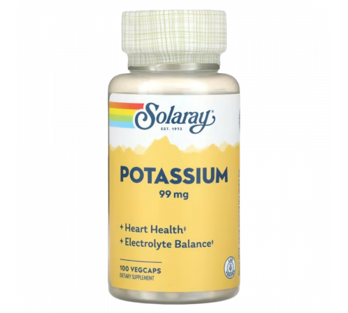 Калий, Potassium, Solaray, 100 вегетарианских капсул