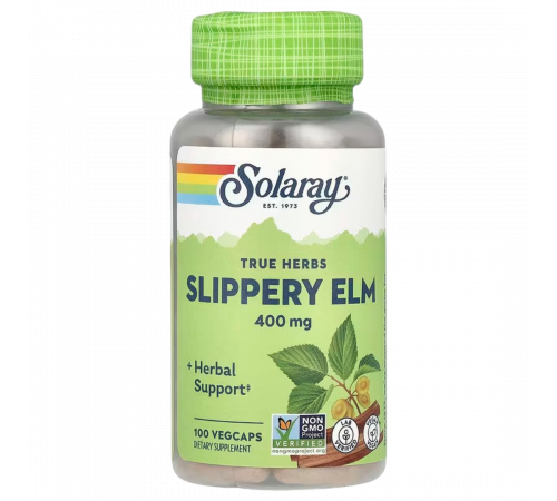 Красный вяз, Solaray Slippery Elm, 100 вегетарианских капсул
