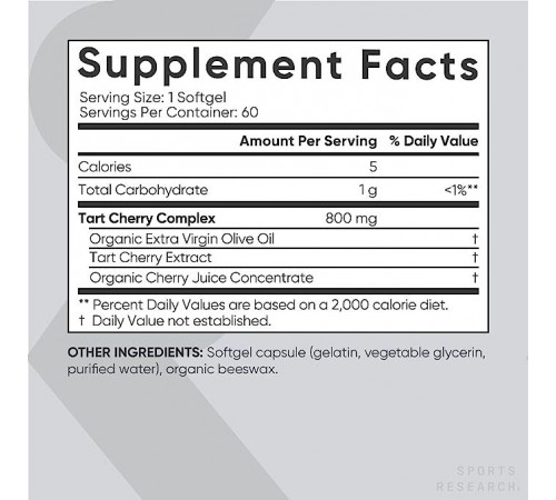 Концентрат вишни, Tart Cherry, Sports Research, 60 капсул