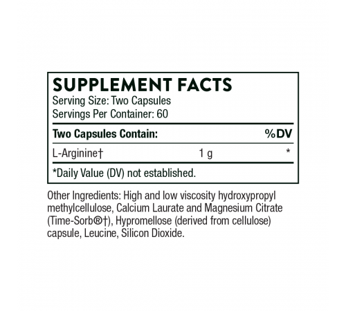 L-Аргинин, L-Arginine, Thorne, 120 капсул