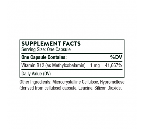 Витамин B12 Метилкобаламин, Vitamin B12 as Methylcobalamin, Thorne, 60 капсул