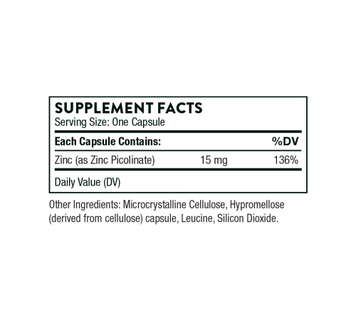Пиколинат Цинка, Zinc Picolinate, Thorne, 60 капсул