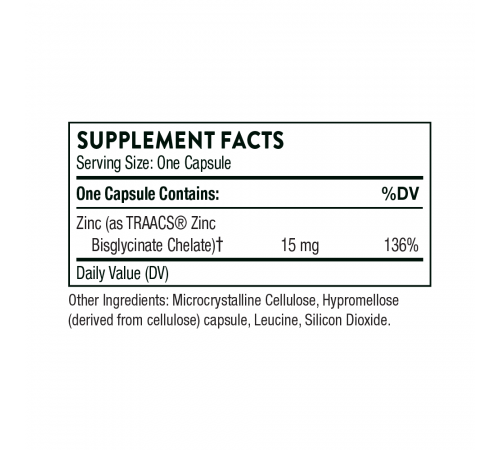 Бисглицинат цинка, Zinc Bisglycinate, Thorne, 60 капсул