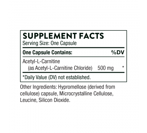 Аминокислота ацетил L-карнитин, Acetyl-L-Carnitine, Thorne, 60 капсул