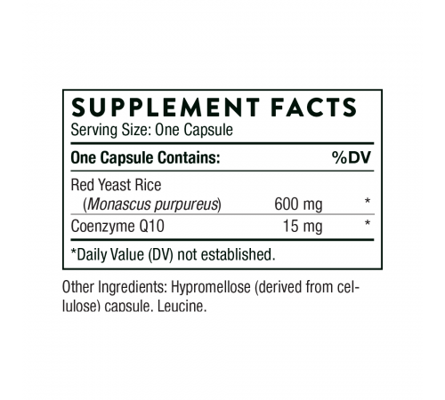 Красный рис и коэнзим Q10, Red Yeast Rice + CoQ10, Thorne, 120 капсул