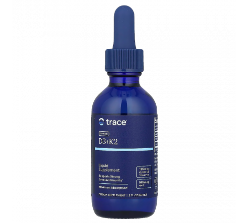 Ионный D3 + K2, Ionic D3+K2, Trace Minerals, 59 мл