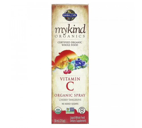 Органический спрей с витамином С вишня и мандарин, MyKind Organics, Garden of Life, 58 мл