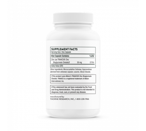 Бисглицинат цинка усиленный, Zinc Bisglycinate, Thorne, 60 капсул