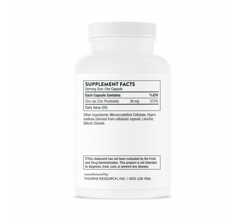 Пиколинат цинка,  Zinc Picolinate, Thorne, 180 капсул