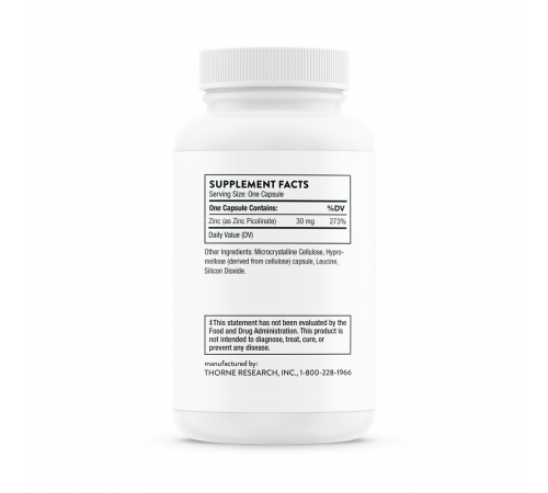 Пиколинат Цинка, Zinc Picolinate, Thorne, 60 капсул